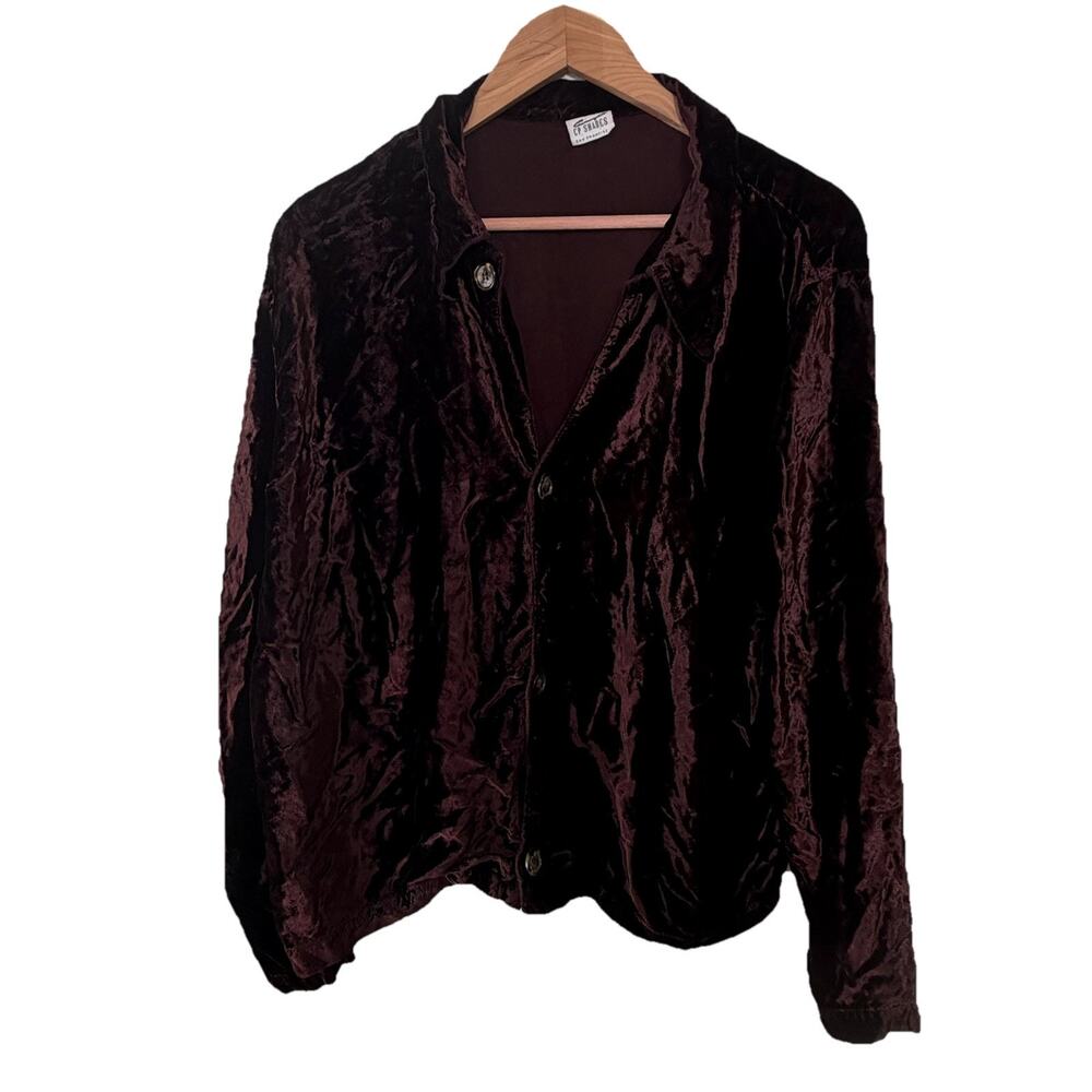 VTG CP Shades Crushed Velvet Button Up Blouse‎ L Lagonlook 90s Indie Relaxed Fit